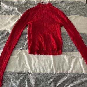 Mock-Neck Long Sleeve Ribbed Top